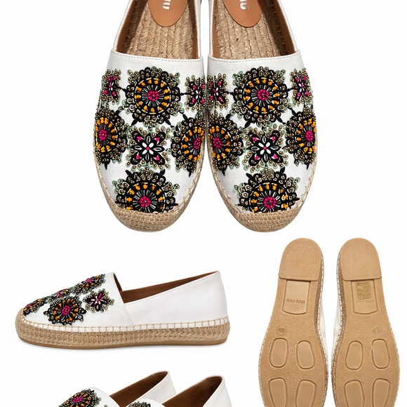 Miu Miu White Floral Embellished Espadrilles Size 39 IT - Picture 5 of 6